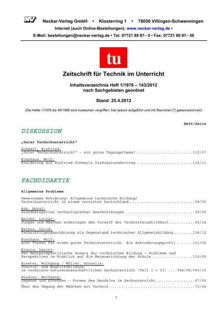tu Zeitschrift für Technik im Unterricht - Neckar Verlag