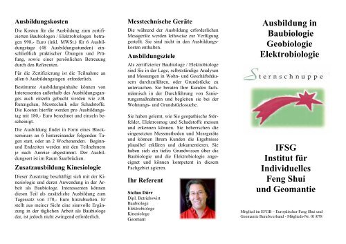 Ausbildung in Baubiologie Geobiologie Elektrobiologie IFSG Institut ...