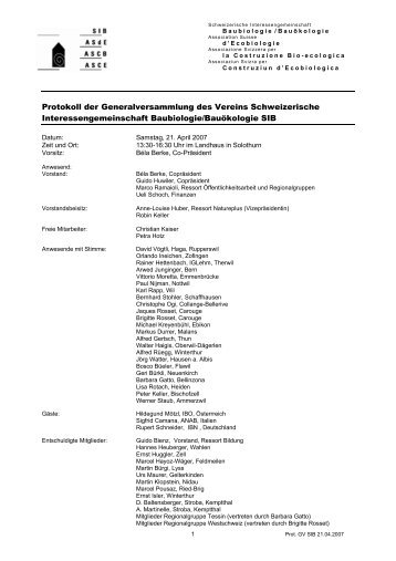 Protokoll Jahresversammlung 2007 - SIB