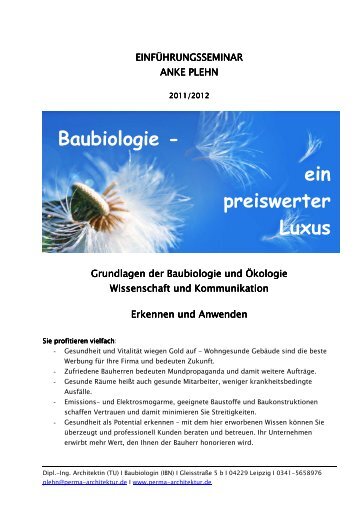 Baubiologie - ein preiswerter Luxus - PERMA Architektur