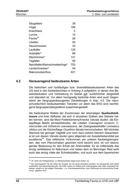 Planfeststellungsverfahren Fachbeitrag Fauna zu UVS und LBP