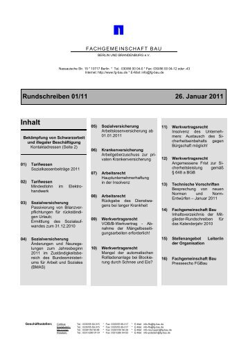 Rundschreiben 01/11 26. Januar 2011 - Fachgemeinschaft Bau