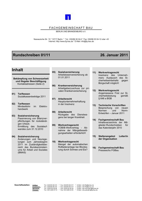 Rundschreiben 01/11 26. Januar 2011 - Fachgemeinschaft Bau