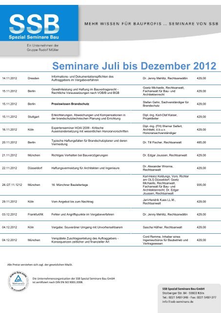 Seminare Juli bis Dezember 2012 - Baukammer Berlin