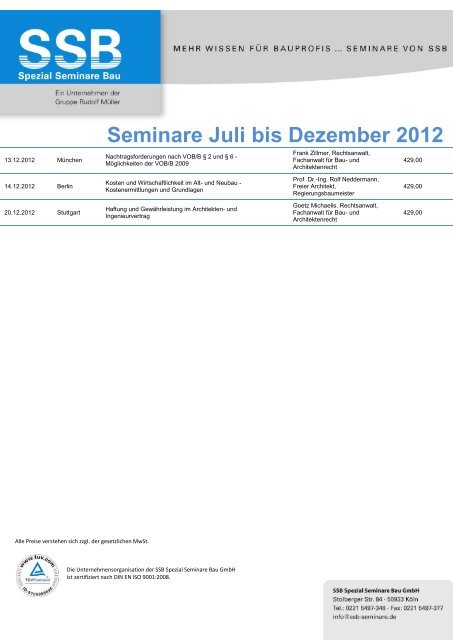 Seminare Juli bis Dezember 2012 - Baukammer Berlin