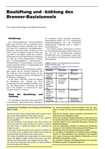 Baulüftung und –kühlung des Brenner-Basistunnels - HBI Haerter