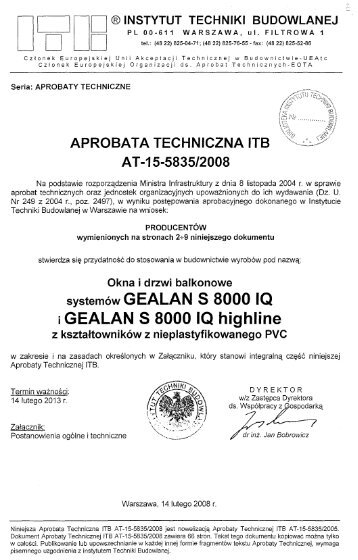 Aprobata techniczna systemu Gealan S 8000 IQ i - Okna pcv