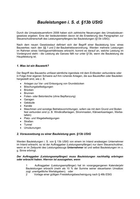Bauleistungen i. S. d. §13b UStG - Steuerberater Uta Ulrich