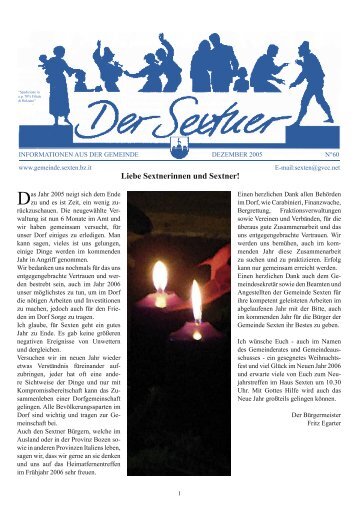 Gemeindeblatt der Sextner Dezember 2005 - Nr. 60 (ca