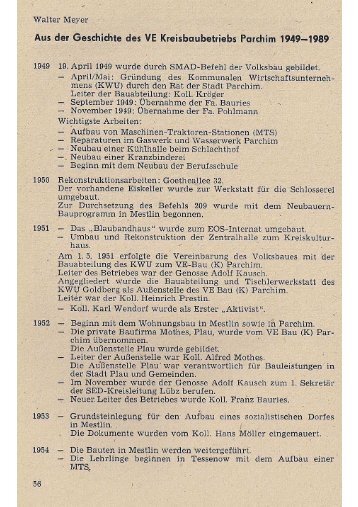 Walter Meyer: Aus der Geschichte des VE Kreisbaubetrieb