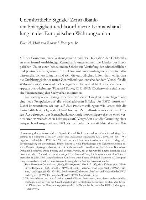 Die Politische Ökonomie der europäischen Integration - MPIfG