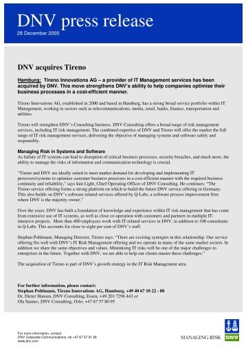 DNV acquires Tireno - DNV Germany