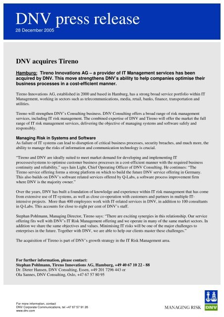 DNV acquires Tireno - DNV Germany
