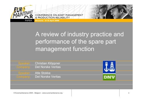 Spare Part Management Function - Euromaintance ... - DNV Germany