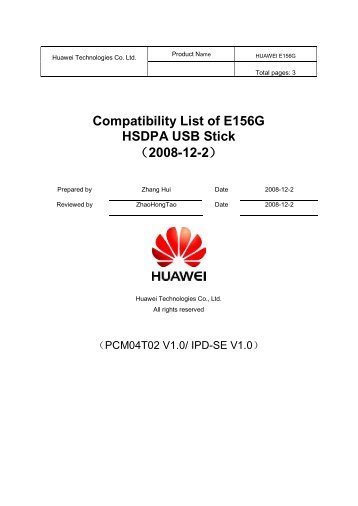 Compatibility List of E156G HSDPA USB Stick - StarHub