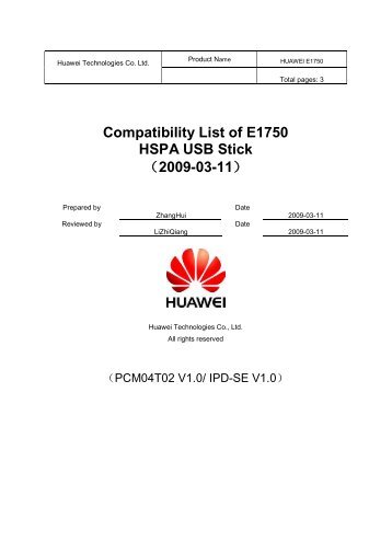 Compatibility list of E1750 HSPA USB Stick 2009-03-11 - StarHub