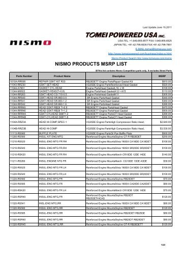 NISMO PRODUCTS MSRP LIST - Tomei