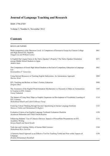 Journal of Language Teaching and Research - Academy Publisher