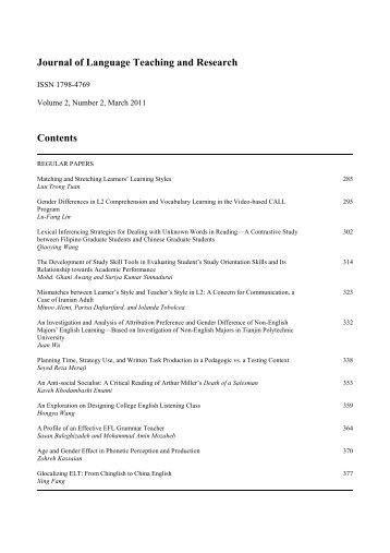 Journal of Language Teaching and Research Contents - Academy ...