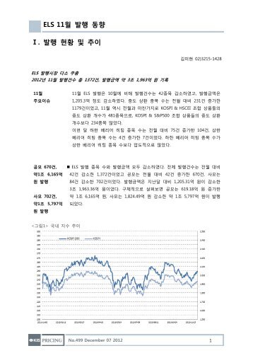 ELS 11월 발행 동향 Ⅰ. 발행 현황 및 추이 - KIS채권평가