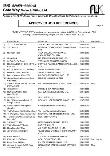 Gate Way Valve & Fitting Ltd. APPROVED JOB REFERENCES