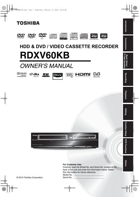 hdd & dvd / video cassette recorder rdxv60kb owner's ... - UK - Toshiba