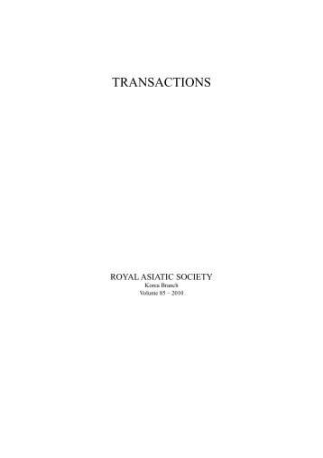 TRANSACTIONS - Royal Asiatic Society-Korea Branch