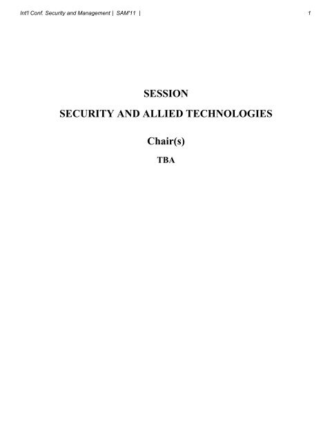 SESSION SECURITY AND ALLIED TECHNOLOGIES Chair(s) TBA