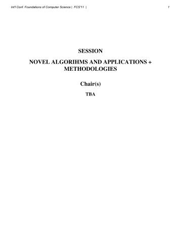 SESSION NOVEL ALGORIHMS AND APPLICATIONS + ...