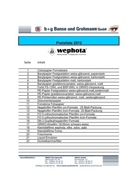 schwarz / weiß Fotopapier ( PE) Preisliste 2012