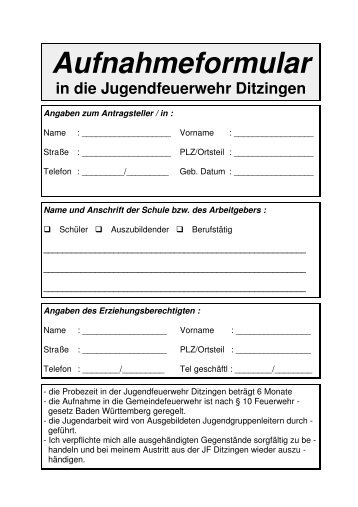 Aufnahmeformular Jugendfeuerwehr - in Ditzingen