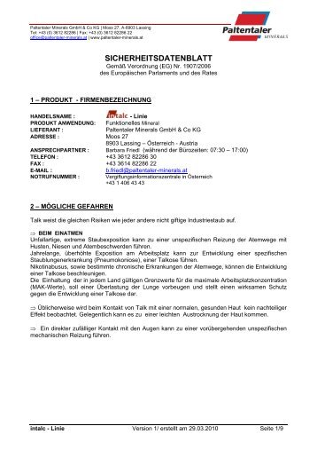 SICHERHEITSDATENBLATT - Paltentaler Minerals