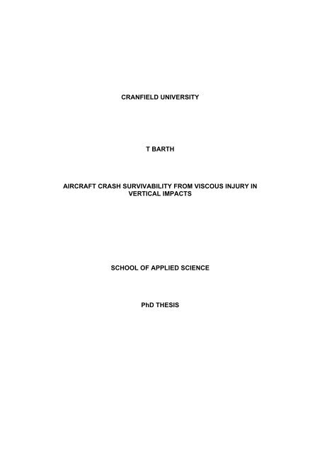 CRANFIELD UNIVERSITY T BARTH AIRCRAFT CRASH