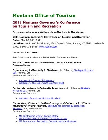 Montana Office of Tourism 2011 Montana Governor's Conference on ...