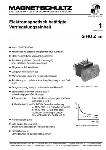 G HU Z 017 Elektromagnetisch betätigte Verriegelungseinheit