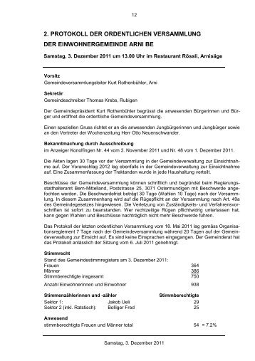 2. PROTOKOLL DER ORDENTLICHEN VERSAMMLUNG ... - Arni