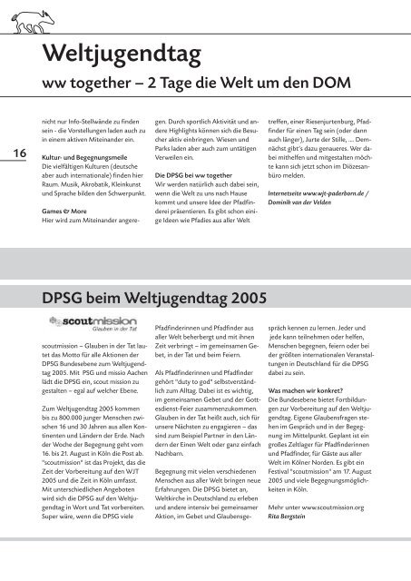 Weltjugendtag - Diözesanverband Paderborn