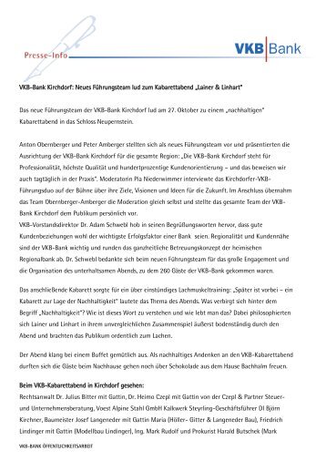 VKB-Bank Kirchdorf: Neues Führungsteam lud zum Kabarettabend ...