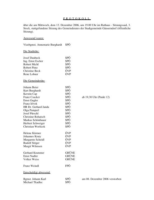 Sitzungsprotokoll - 2006/12/13 - Stadtgemeinde Gänserndorf