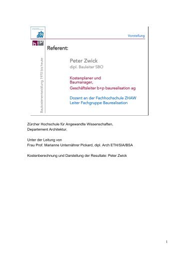 Referent: Peter Zwick - b+p baurealisation ag