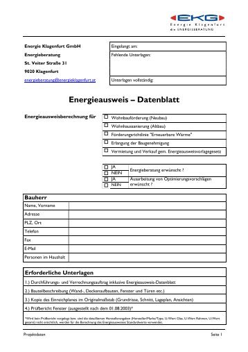 Energieausweis – Datenblatt