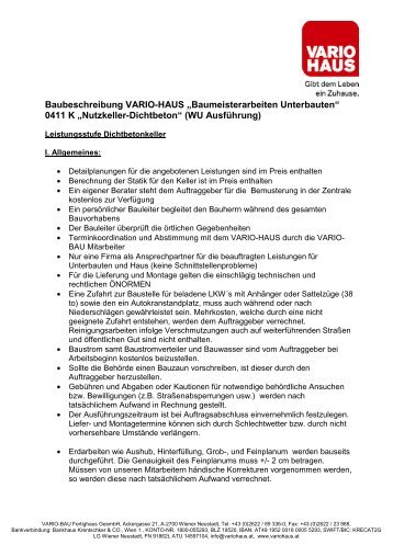 Baubeschreibung VARIO-HAUS „Baumeisterarbeiten ... - Vario-Bau