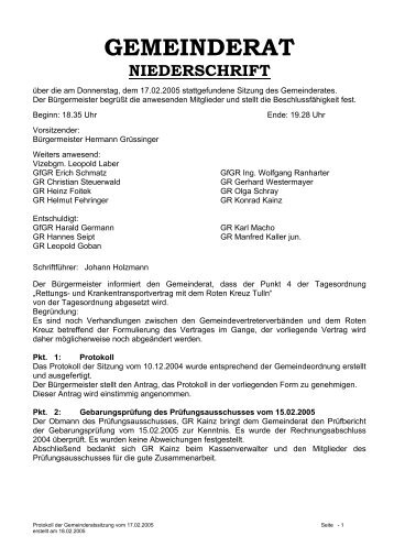 gemeinderat niederschrift - Gemeinde Muckendorf-Wipfing