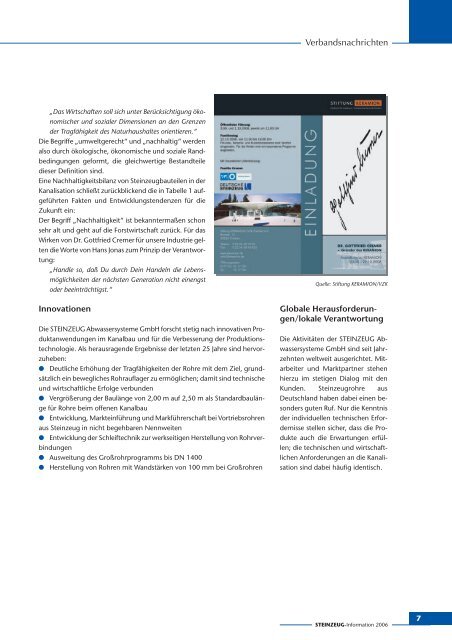 STEINZEUG Information 2006 - Fachverband Steinzeugindustrie eV