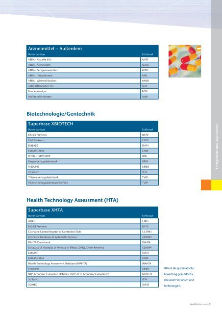 Medizin-Recherche und Datenbankangebot 2012 - DIMDI