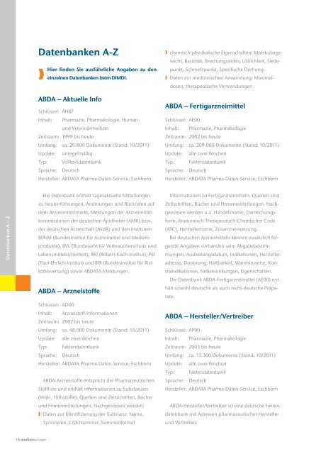 Medizin-Recherche und Datenbankangebot 2012 - DIMDI