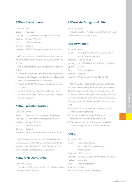 Medizin-Recherche und Datenbankangebot 2011 - DIMDI