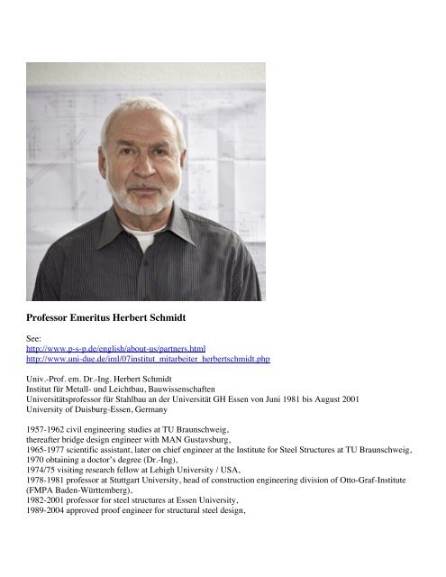 Professor Emeritus Herbert Schmidt - Shell Buckling
