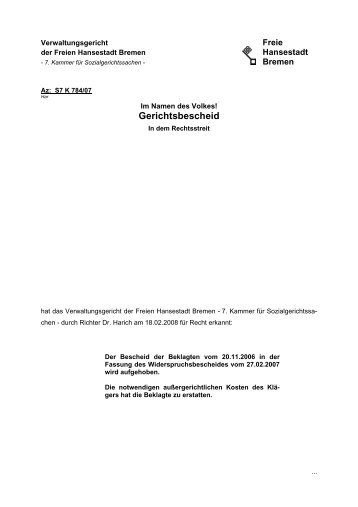 Verwaltungsgericht Bremen Verwaltungsgericht Bremen