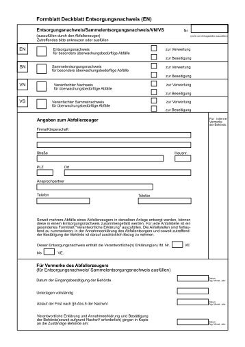 Formblatt Deckblatt Entsorgungsnachweis (EN)